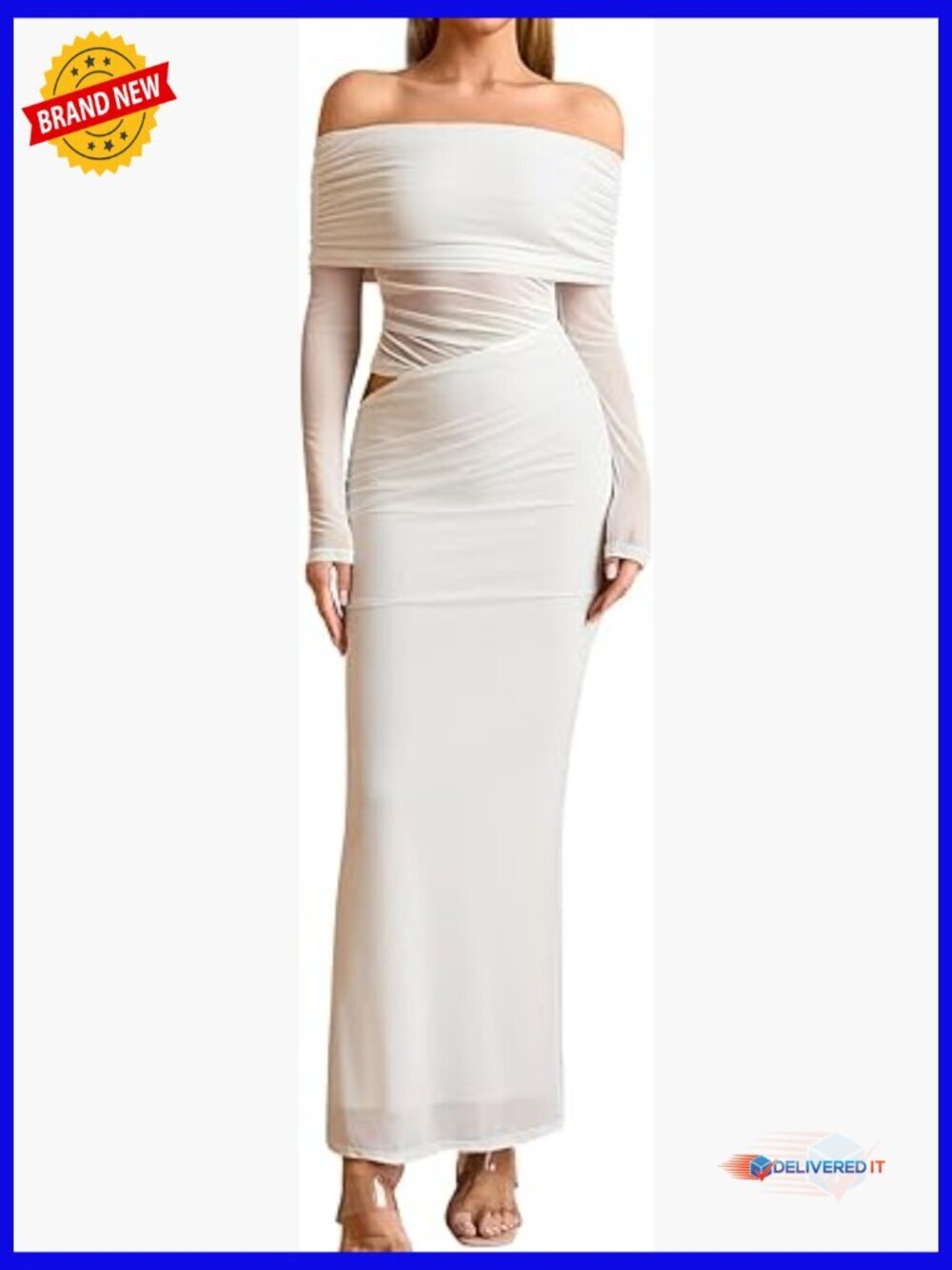 Off Shoulder Long Sleeve Maxi Dress Bodycon Formal Wedding Guest